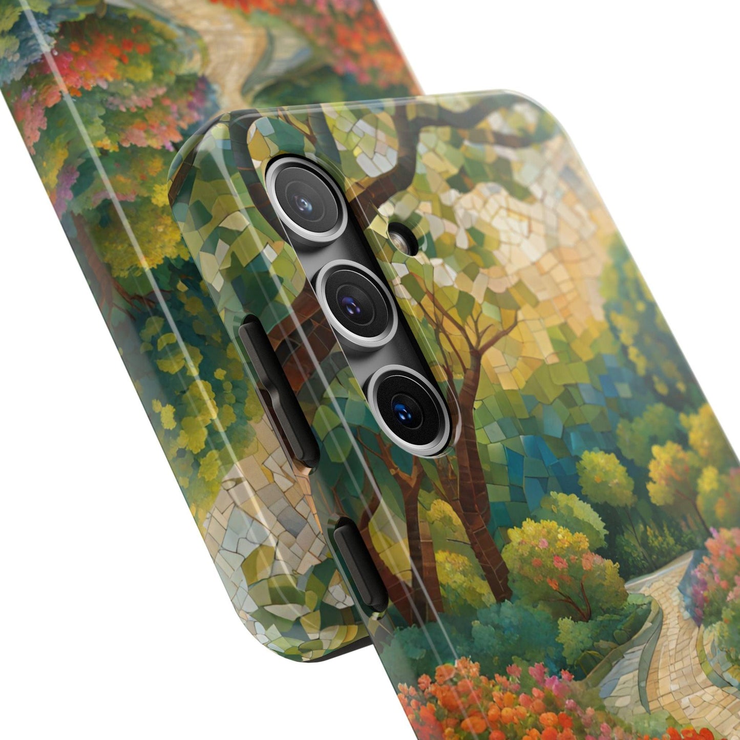 Mosaic Park Phone Case | Peaceful Path & Floral Design for iPhone & Samsung - Joyful Moments Market