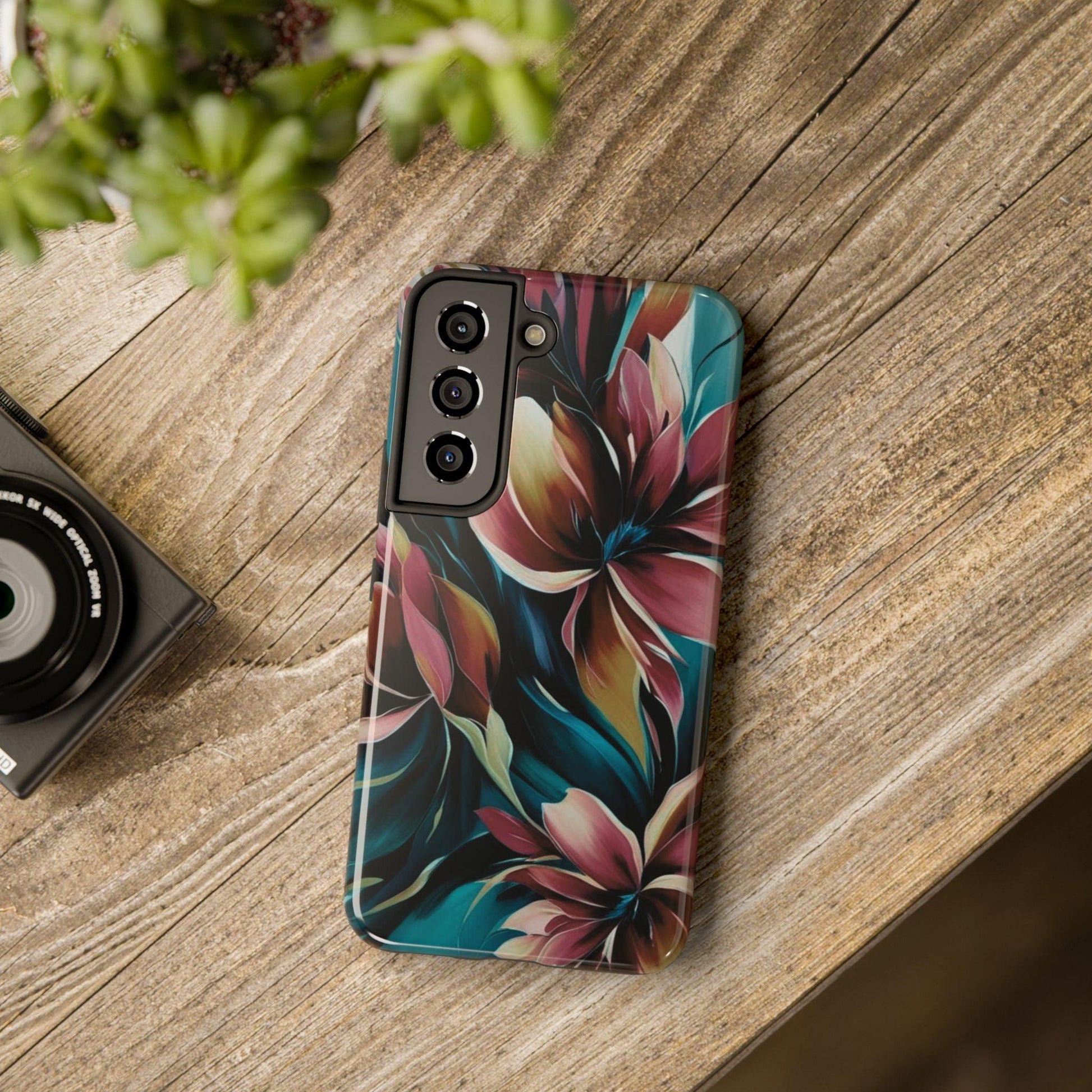 Floral Phone Case | Artistic Dark Purple & Green Design for iPhone & Samsung - Joyful Moments Market