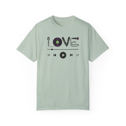 Music Lover T-Shirt | Creative "LOVE" Design for Musicians in Soft Garment-Dyed Cotton - Joyful Moments Market