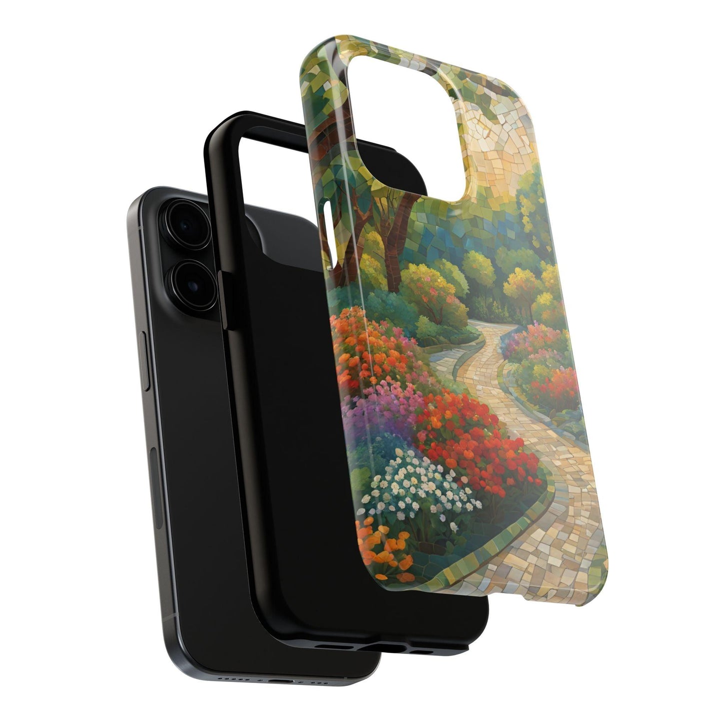 Mosaic Park Phone Case | Peaceful Path & Floral Design for iPhone & Samsung - Joyful Moments Market