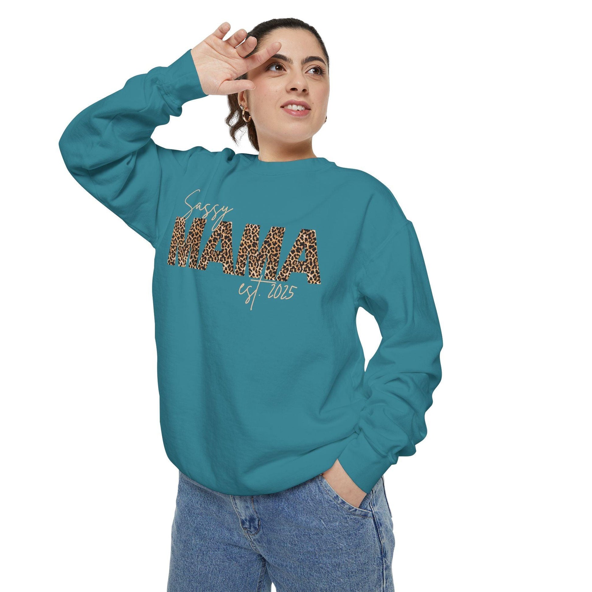 Customizable Comfort Colors Sassy Mama Sweatshirt | Leopard Print Gift for Moms - Joyful Moments Market