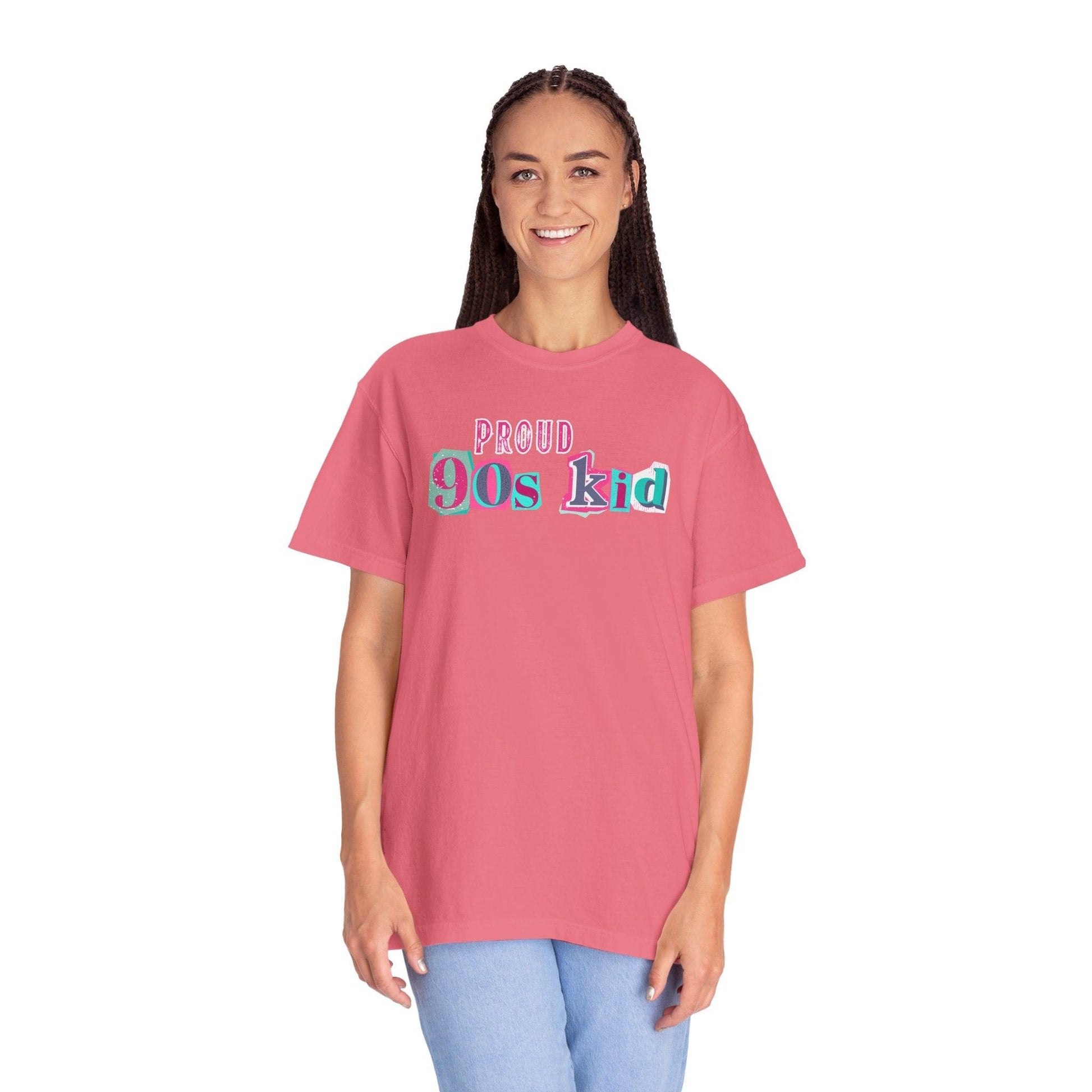 Proud 90s Kid Shirt | Vintage-Inspired Bold Pink & Blue Tee in Garment-Dyed Cotton - Joyful Moments Market