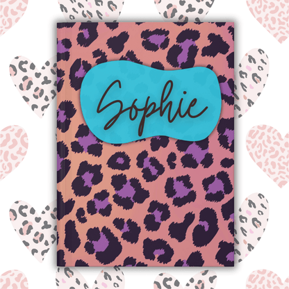 Personalized Cheetah Print Journal | Electric Blue Pop Hardcover Notebook - Joyful Moments Market