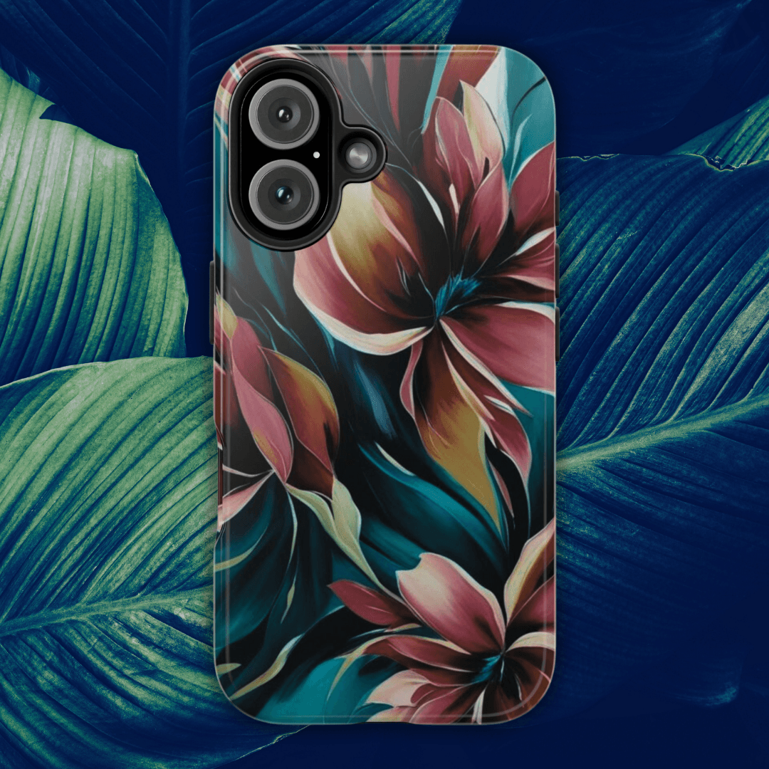 Floral Phone Case | Artistic Dark Purple & Green Design for iPhone & Samsung - Joyful Moments Market