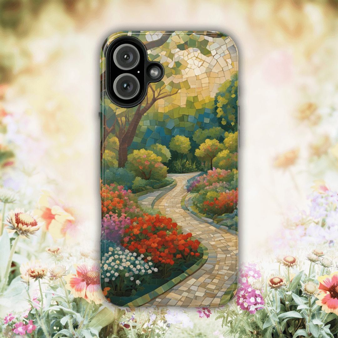 Mosaic Park Phone Case | Peaceful Path & Floral Design for iPhone & Samsung - Joyful Moments Market