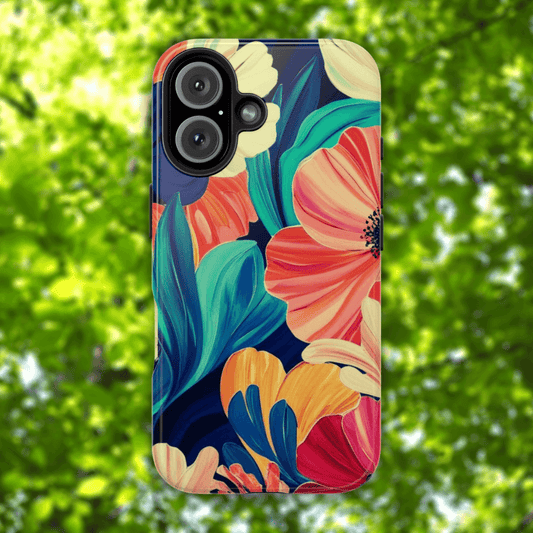 Floral Phone Case | Bright Artistic Design in Blues, Reds & Orange for iPhone & Samsung - Joyful Moments Market