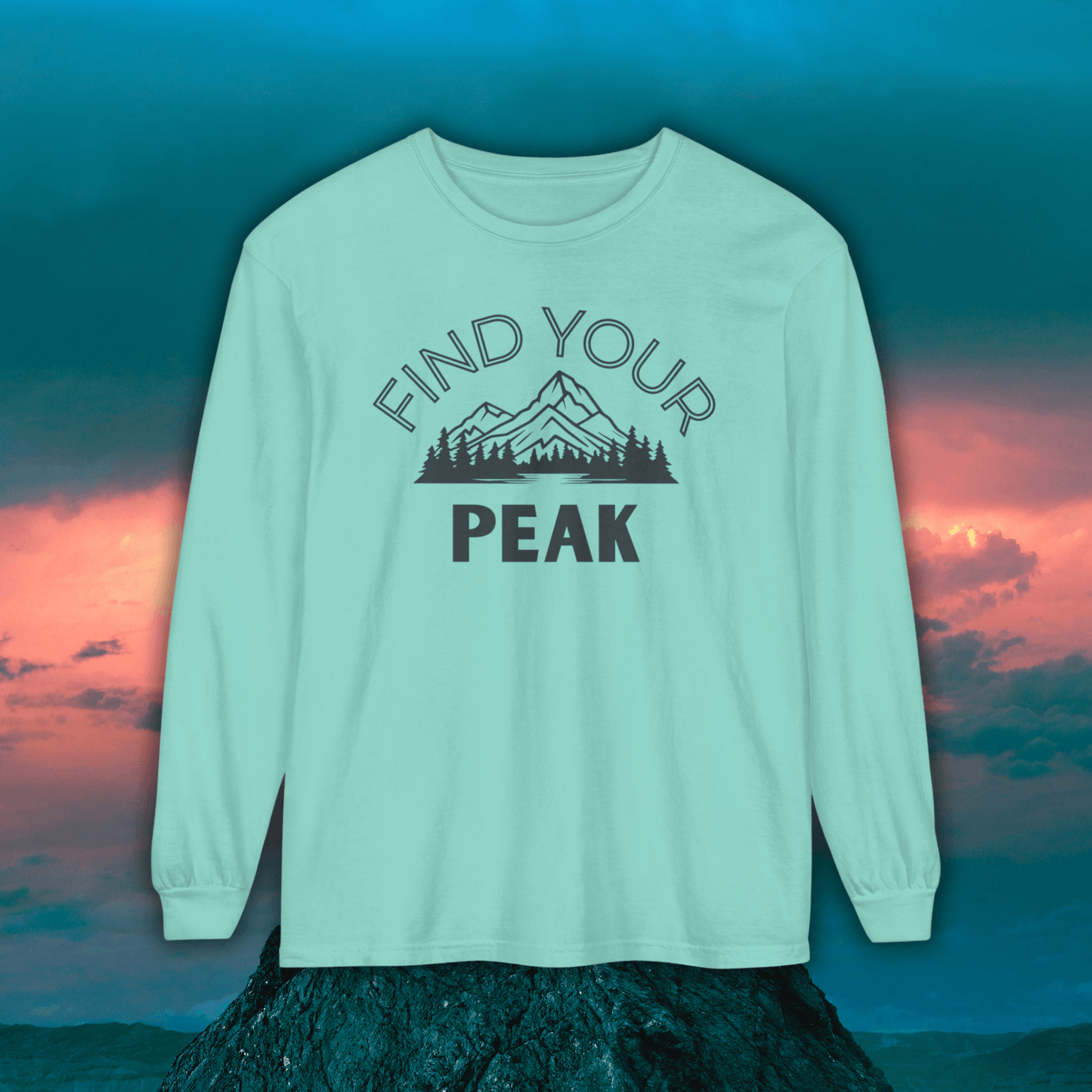 Comfort Colors Long Sleeve T-Shirt | Garment-Dyed Cotton with Inspiring Mountain Scene - Joyful Moments Market