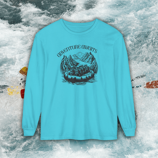 Comfort Colors Long Sleeve T-Shirt | Garment-Dyed Cotton with Bold White-Water Rafting Design - Joyful Moments Market