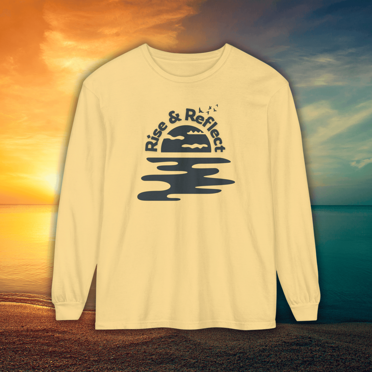 Comfort Colors Long Sleeve T-Shirt | Soft Garment-Dyed Cotton with Calming Sunrise Design - Joyful Moments Market