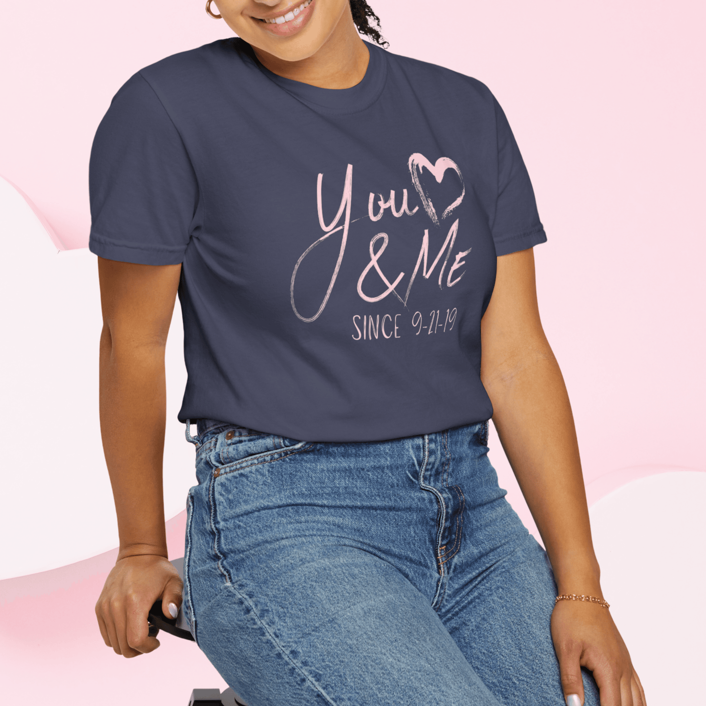 Comfort Colors Couples Tee | Personalized Brushstroke Heart Anniversary Gift - Joyful Moments Market