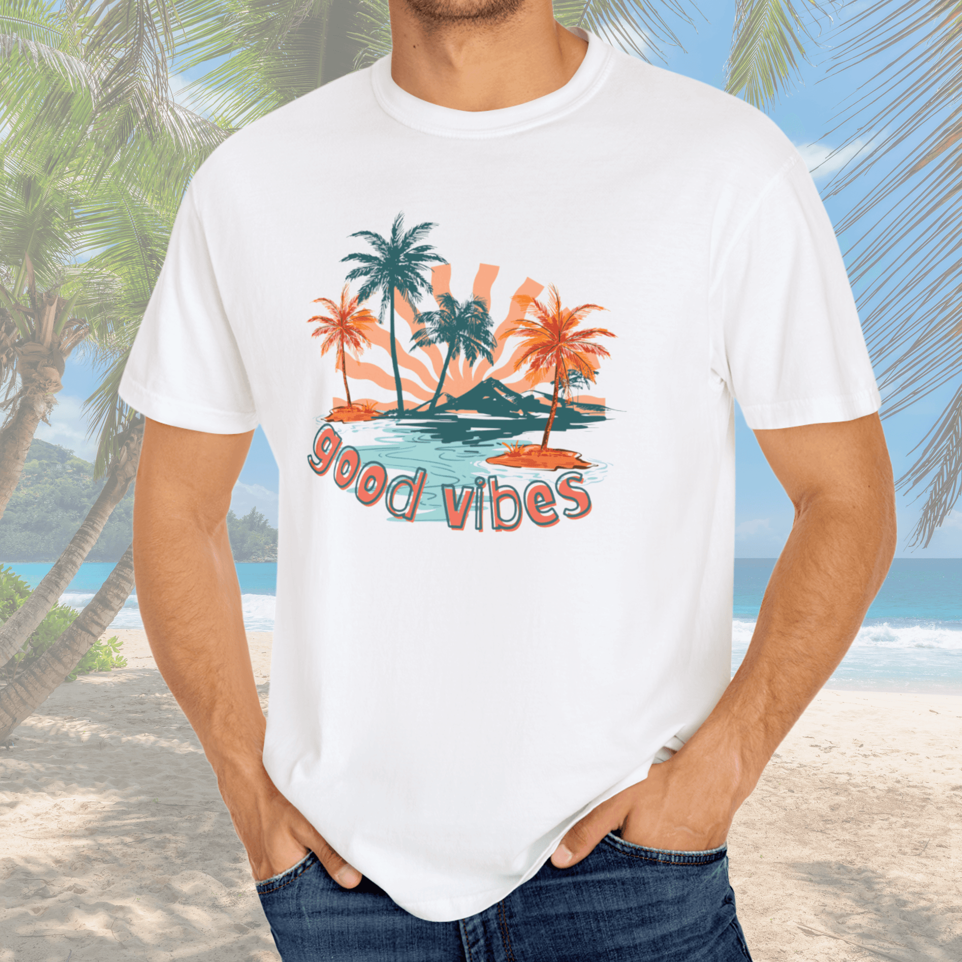 Comfort Colors Palm Sunrise Tee | Soft Garment-Dyed Cotton for Beach Vibes - Joyful Moments Market