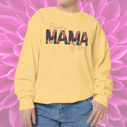 Customizable Comfort Colors Tropical Mama Sweatshirt | Personalized Gift for Beach-Loving Moms - Joyful Moments Market