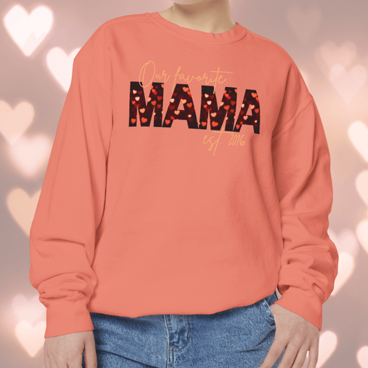 Customizable Comfort Colors Valentines Mama Sweatshirt | Personalized Gift with Hearts - Joyful Moments Market