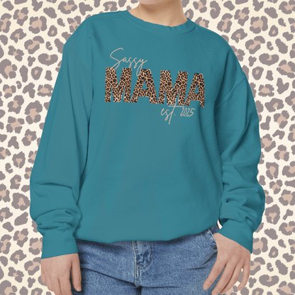 Customizable Comfort Colors Sassy Mama Sweatshirt | Leopard Print Gift for Moms - Joyful Moments Market