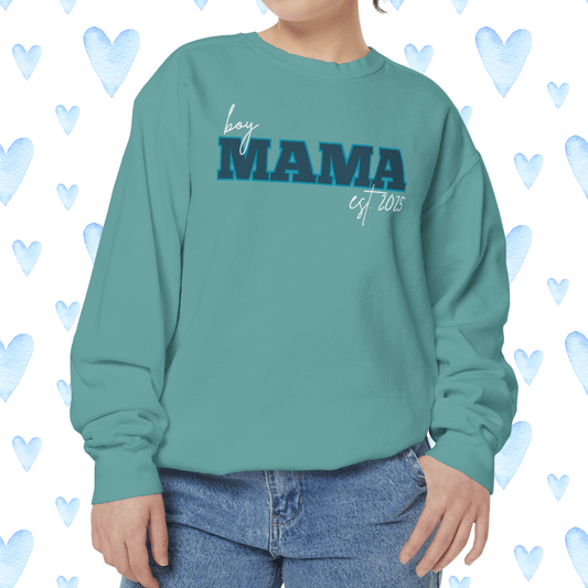 Customizable Comfort Colors Boy Mama Sweatshirt | Personalized Gift for Moms - Joyful Moments Market