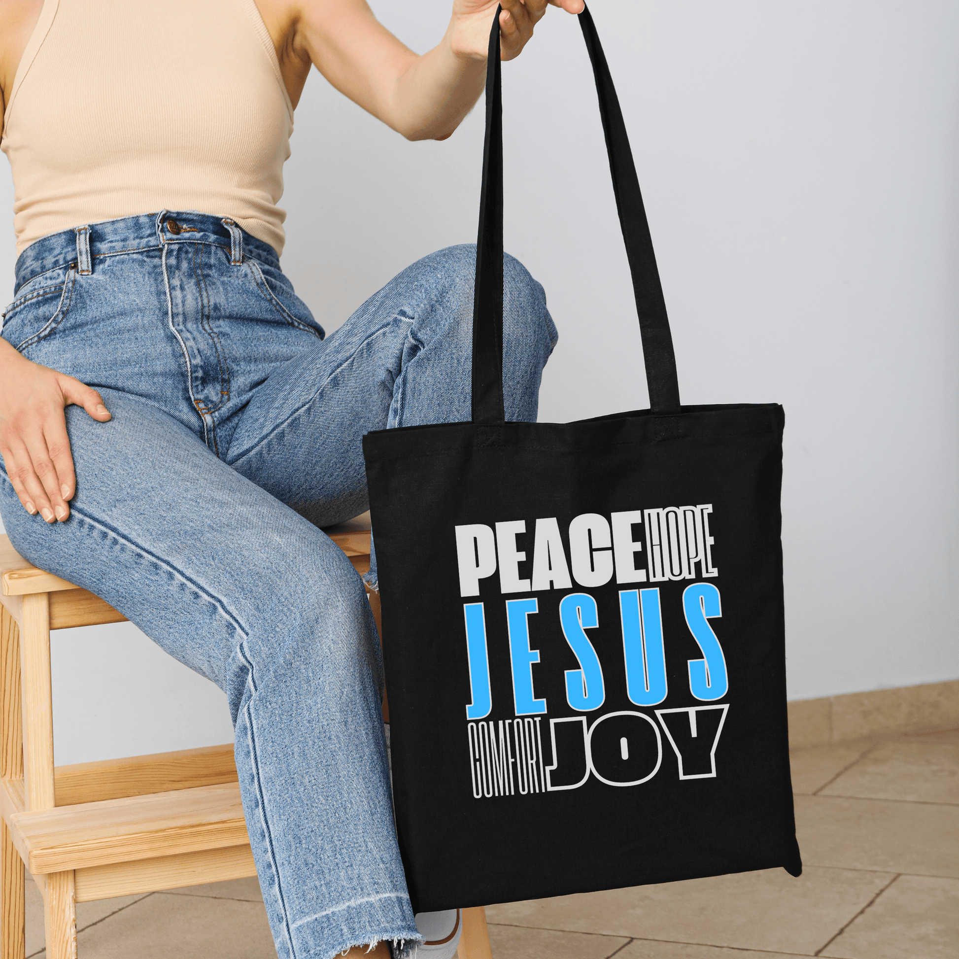 Jesus Canvas Tote Bag Unisex Durable Cotton Faith Gift for Church Bible Study or Everyday Use in Natural or Black - Joyful Moments Market