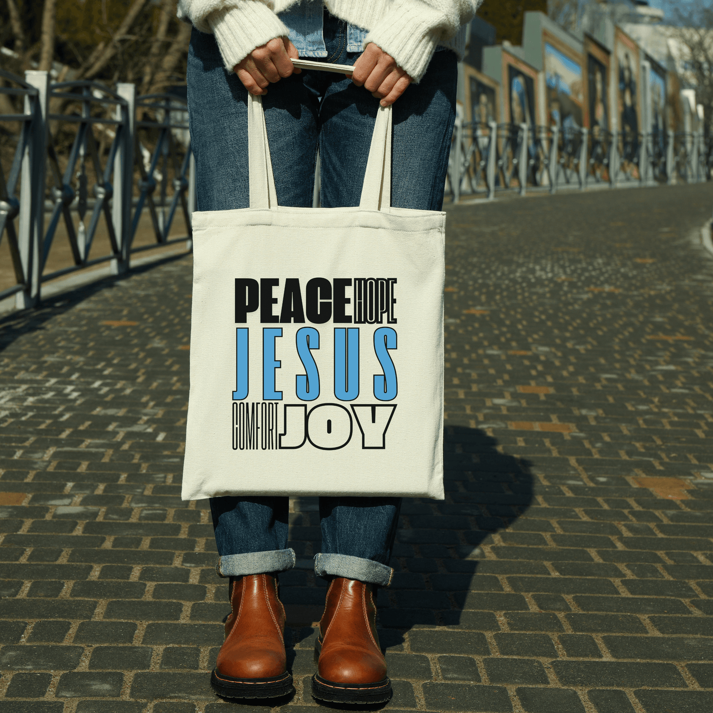 Jesus Canvas Tote Bag Unisex Durable Cotton Faith Gift for Church Bible Study or Everyday Use in Natural or Black - Joyful Moments Market