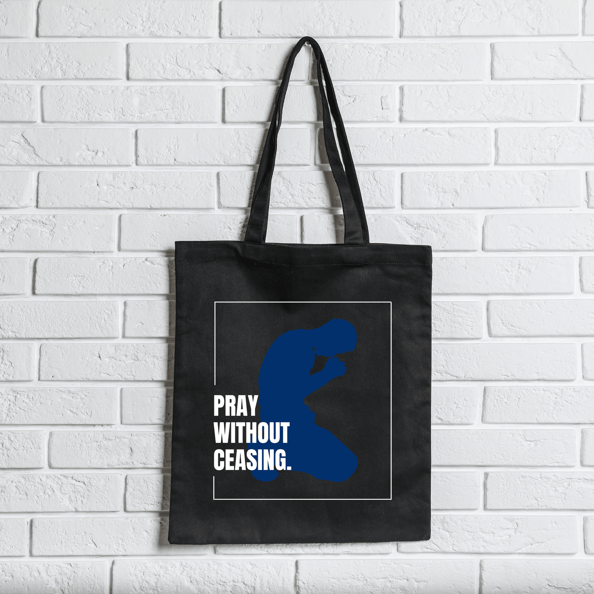 Pray without Ceasing Canvas Tote Bag Durable Cotton Faith Gift for Men Church Bible Study Everyday Use Natural Black - Joyful Moments Market