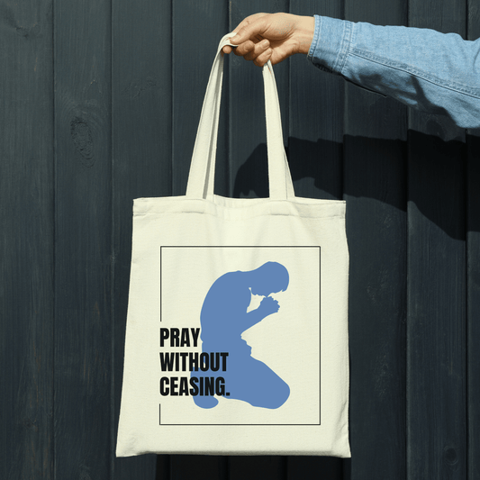 Pray without Ceasing Canvas Tote Bag Durable Cotton Faith Gift for Men Church Bible Study Everyday Use Natural Black - Joyful Moments Market