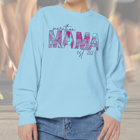 Customizable Comfort Colors Marathon Mama Sweatshirt | Personalized Gift for Runner Moms - Joyful Moments Market