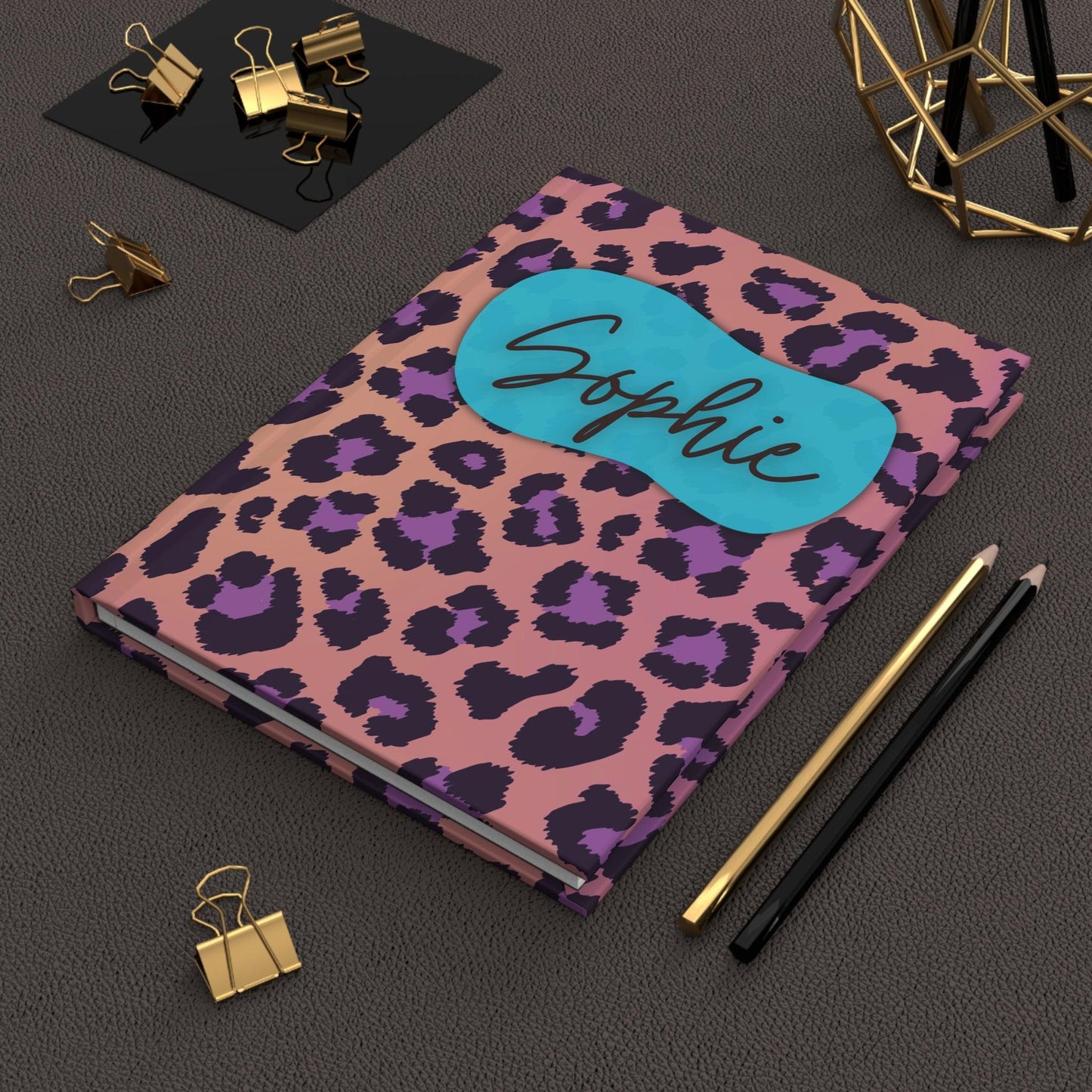 Personalized Cheetah Print Journal | Electric Blue Pop Hardcover Notebook - Joyful Moments Market