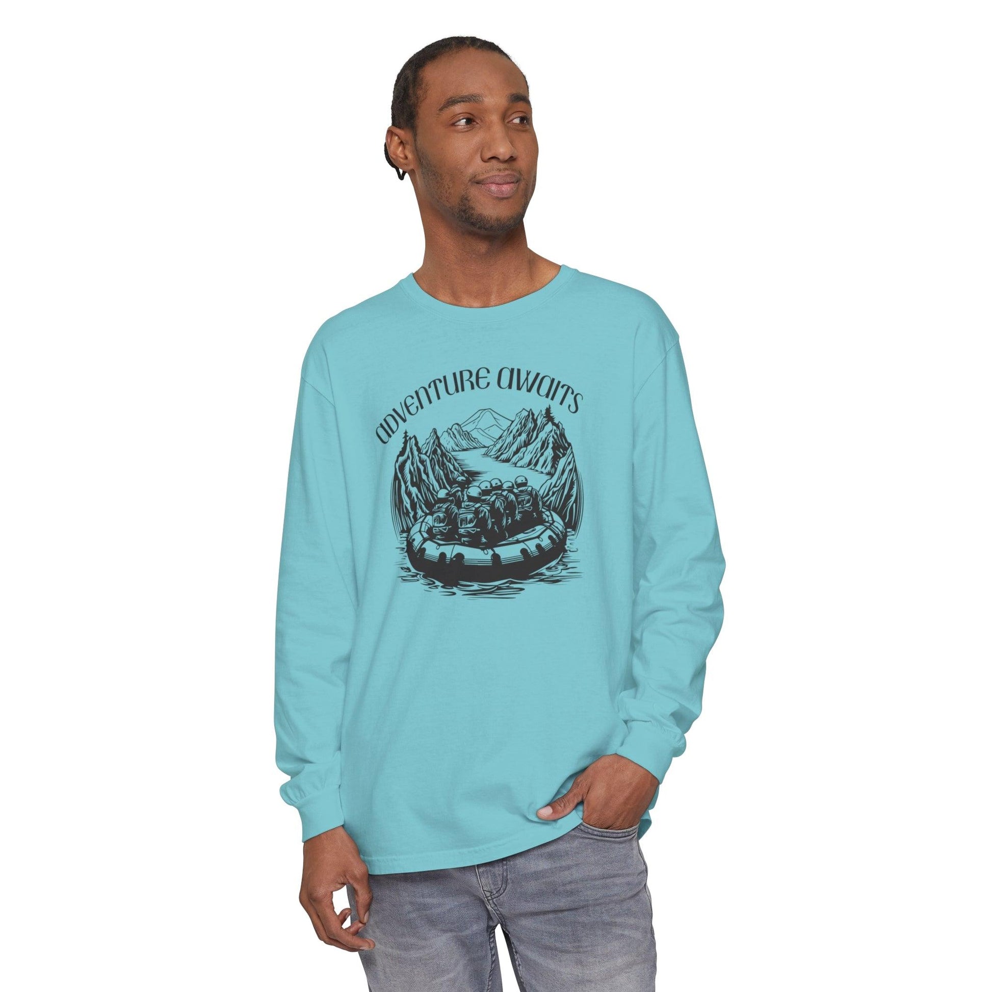 Comfort Colors Long Sleeve T-Shirt | Garment-Dyed Cotton with Bold White-Water Rafting Design - Joyful Moments Market