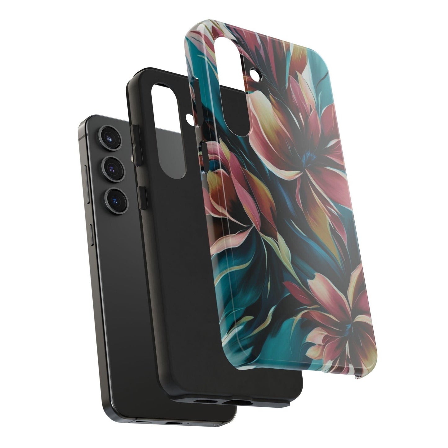 Floral Phone Case | Artistic Dark Purple & Green Design for iPhone & Samsung - Joyful Moments Market