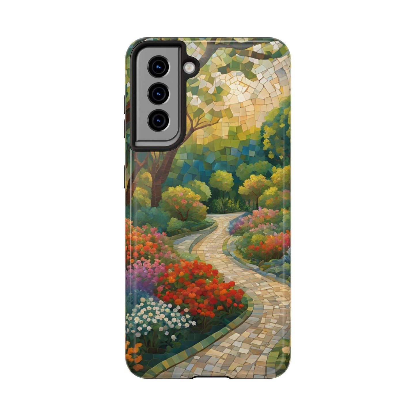 Mosaic Park Phone Case | Peaceful Path & Floral Design for iPhone & Samsung - Joyful Moments Market