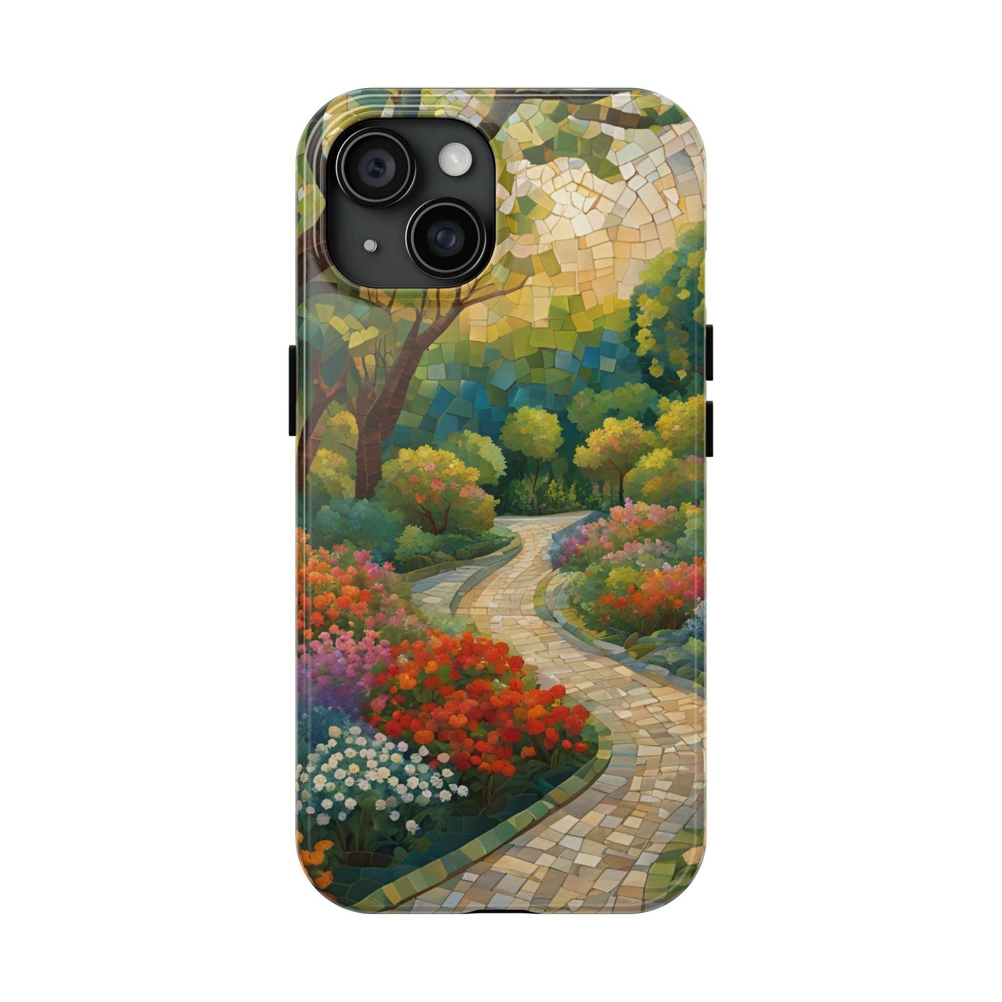 Mosaic Park Phone Case | Peaceful Path & Floral Design for iPhone & Samsung - Joyful Moments Market