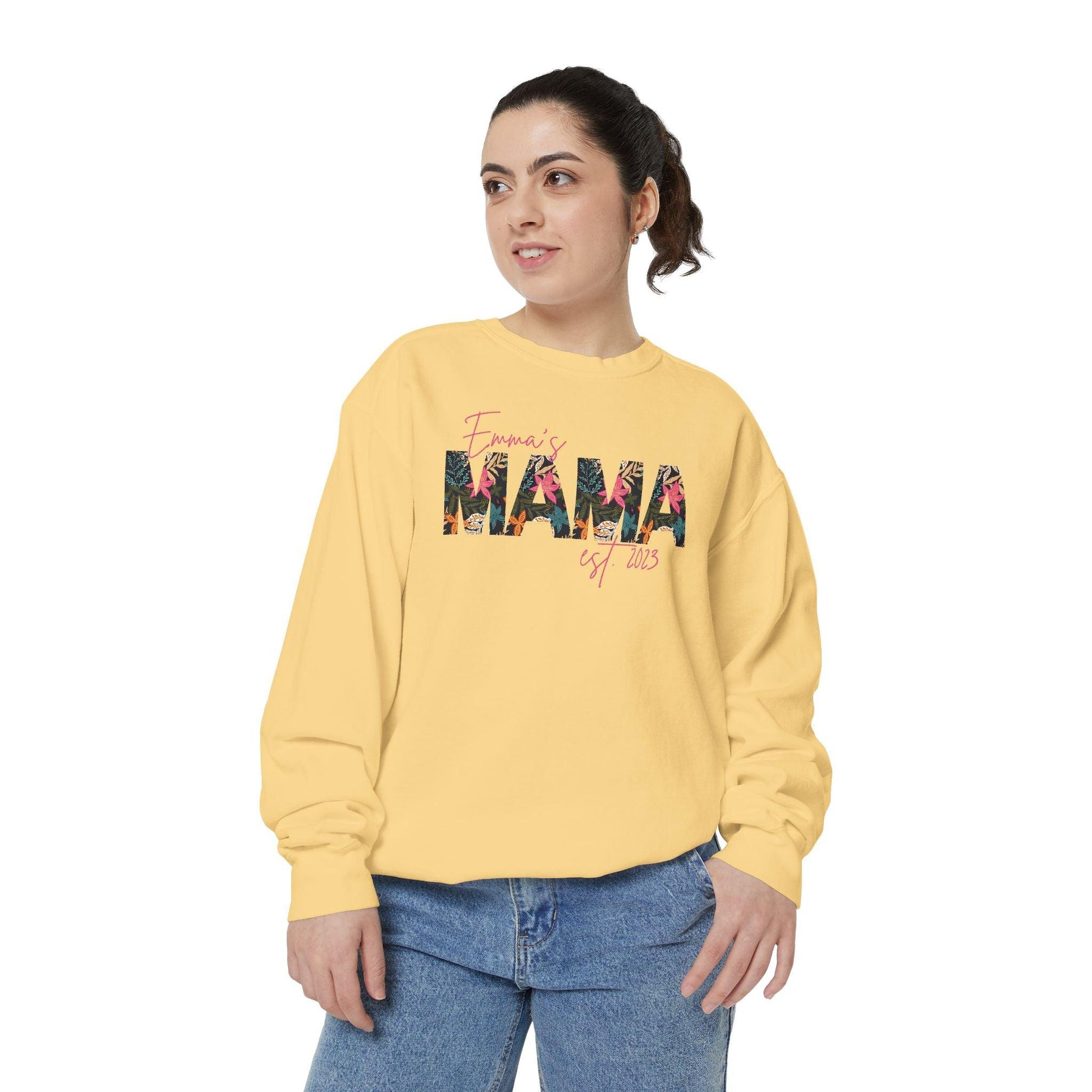 Customizable Comfort Colors Tropical Mama Sweatshirt | Personalized Gift for Beach-Loving Moms - Joyful Moments Market