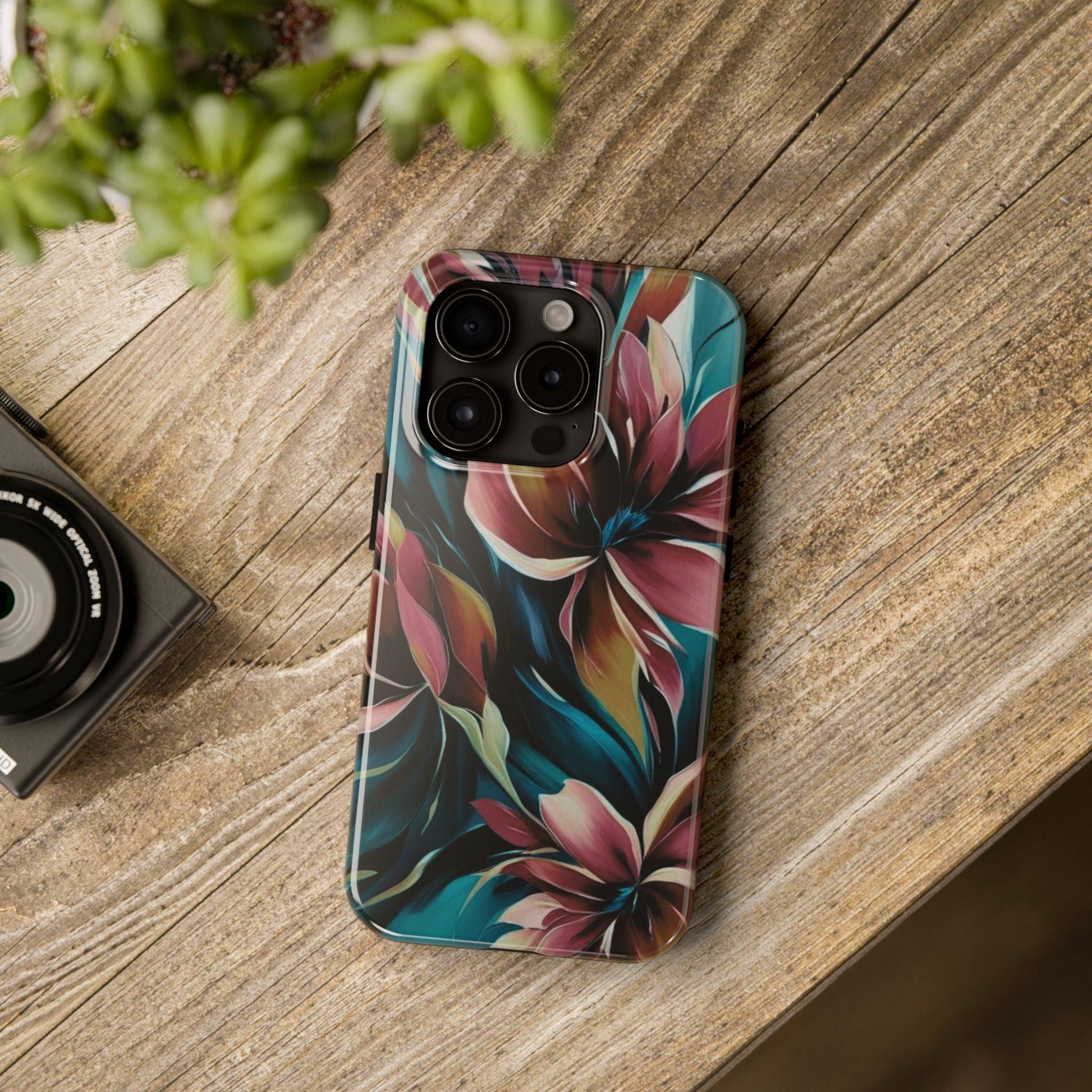 Floral Phone Case | Artistic Dark Purple & Green Design for iPhone & Samsung - Joyful Moments Market