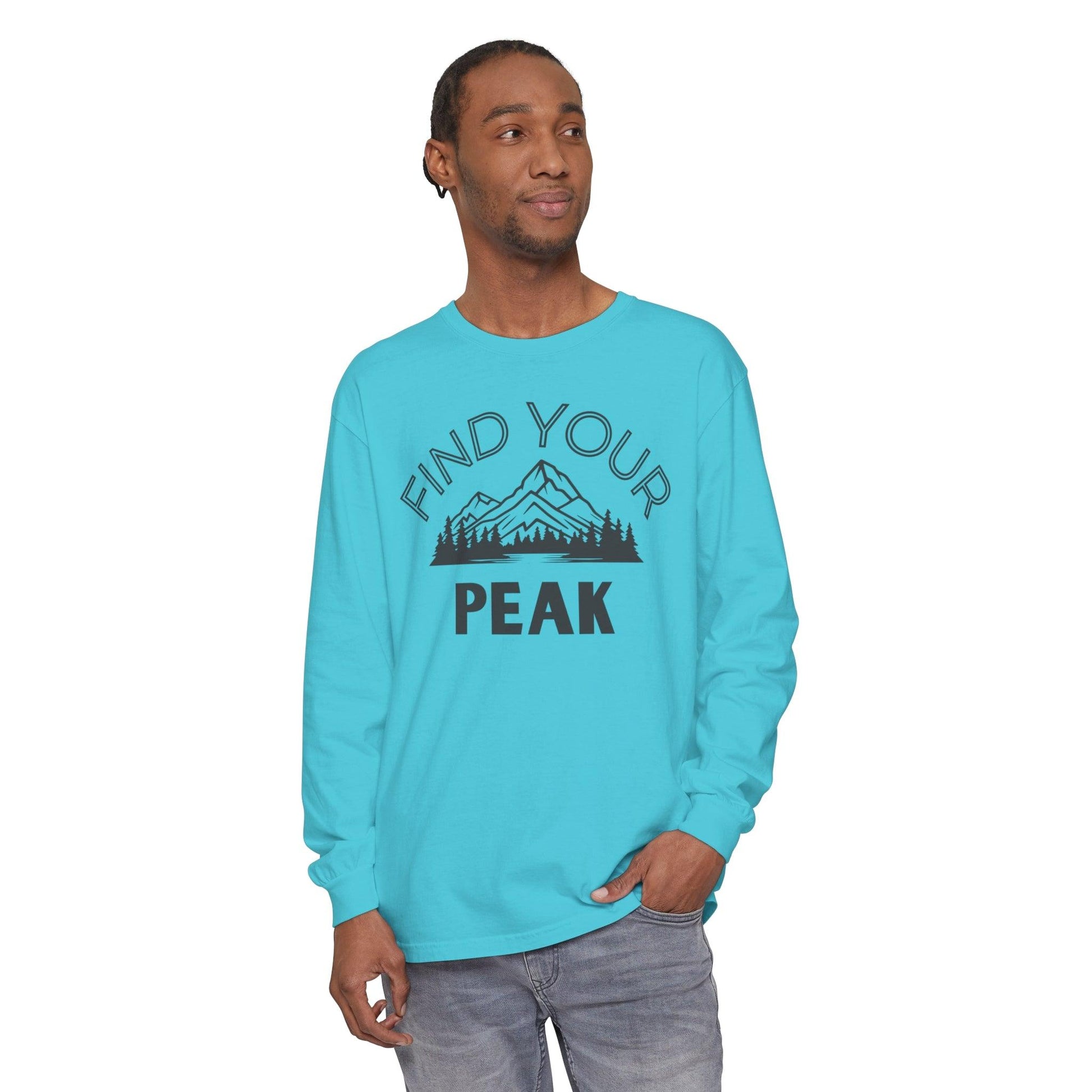 Comfort Colors Long Sleeve T-Shirt | Garment-Dyed Cotton with Inspiring Mountain Scene - Joyful Moments Market