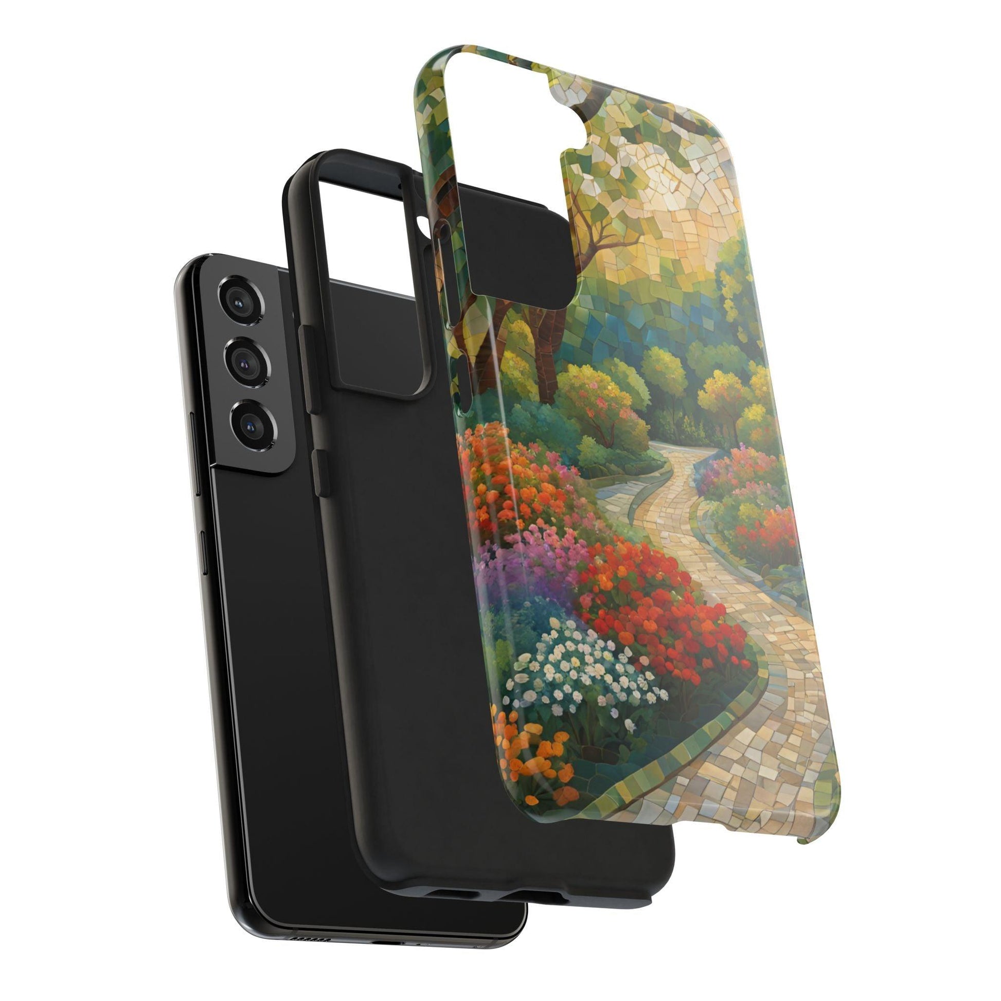 Mosaic Park Phone Case | Peaceful Path & Floral Design for iPhone & Samsung - Joyful Moments Market