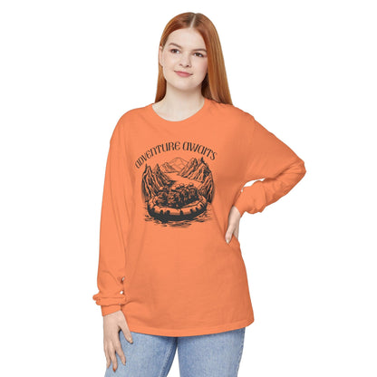 Comfort Colors Long Sleeve T-Shirt | Garment-Dyed Cotton with Bold White-Water Rafting Design - Joyful Moments Market