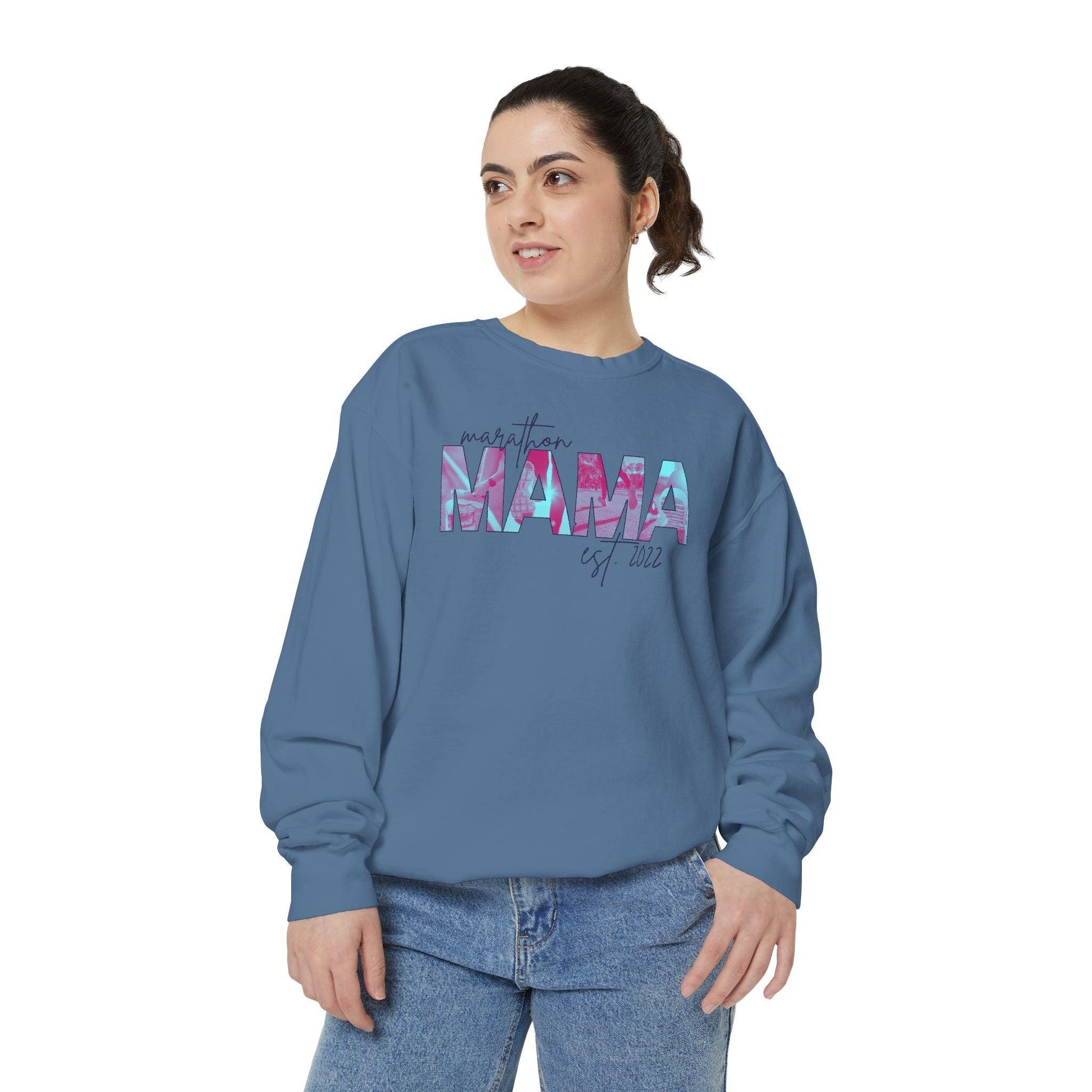 Customizable Comfort Colors Marathon Mama Sweatshirt | Personalized Gift for Runner Moms - Joyful Moments Market