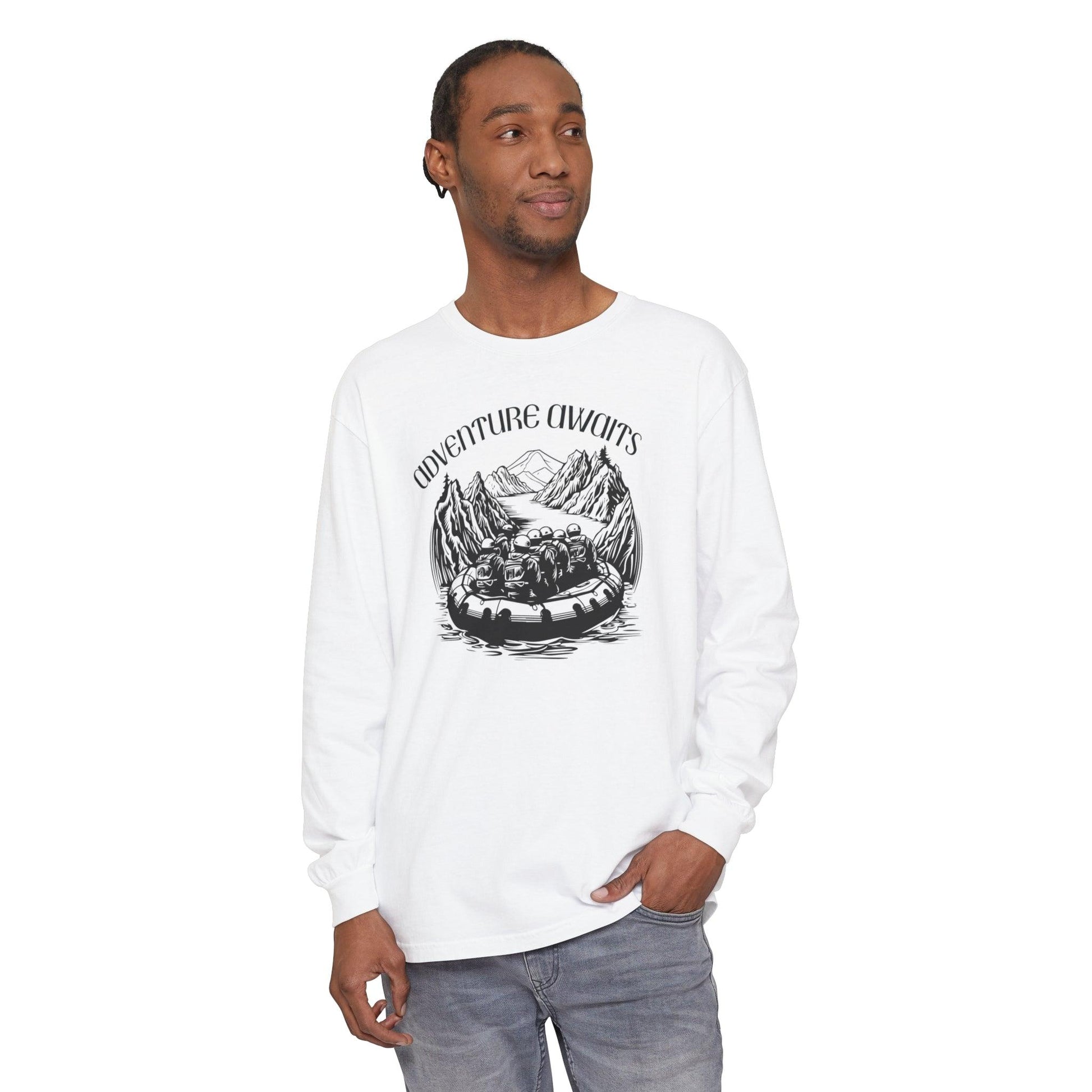 Comfort Colors Long Sleeve T-Shirt | Garment-Dyed Cotton with Bold White-Water Rafting Design - Joyful Moments Market