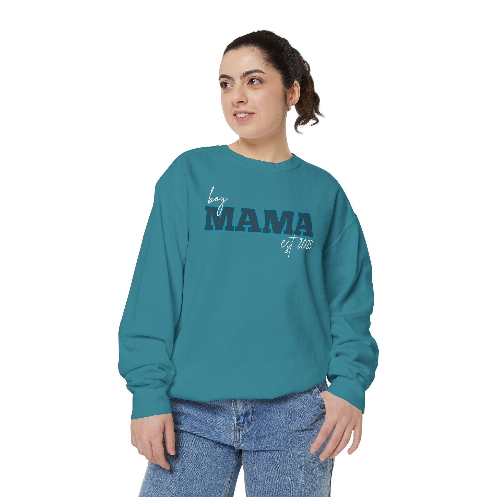 Customizable Comfort Colors Boy Mama Sweatshirt | Personalized Gift for Moms - Joyful Moments Market