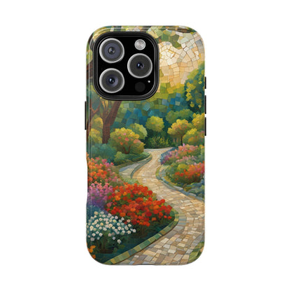 Mosaic Park Phone Case | Peaceful Path & Floral Design for iPhone & Samsung - Joyful Moments Market