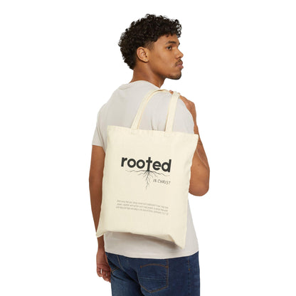 Rooted in Christ Cotton Canvas Tote Bag, Natural and Black Colors Available, Perfect Gift for Christian Men and Women - Joyful Moments Market