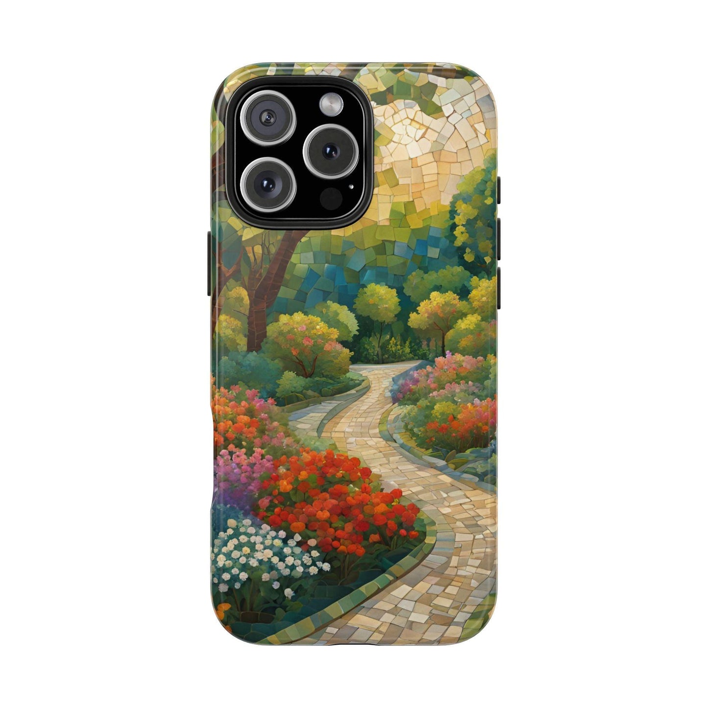 Mosaic Park Phone Case | Peaceful Path & Floral Design for iPhone & Samsung - Joyful Moments Market