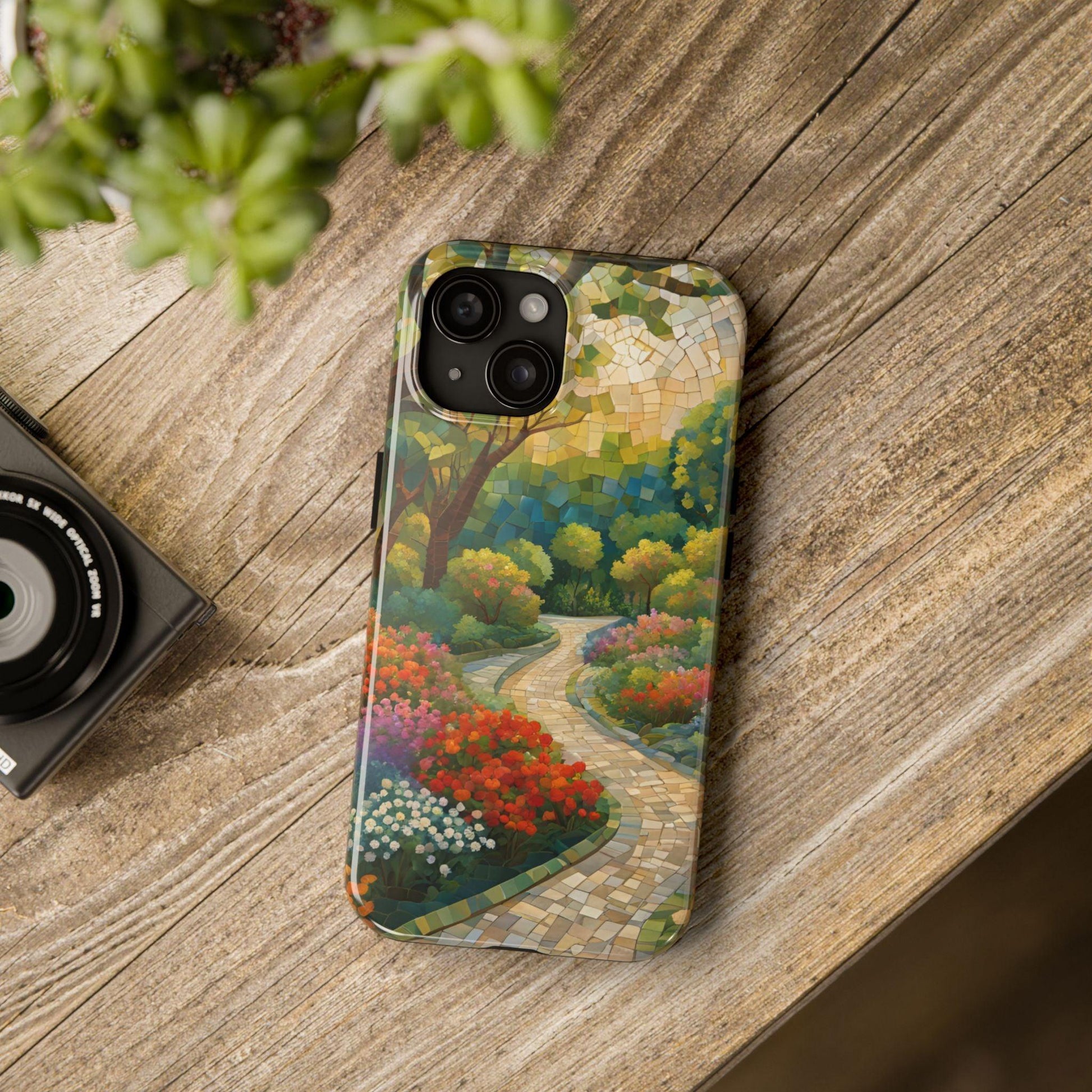 Mosaic Park Phone Case | Peaceful Path & Floral Design for iPhone & Samsung - Joyful Moments Market