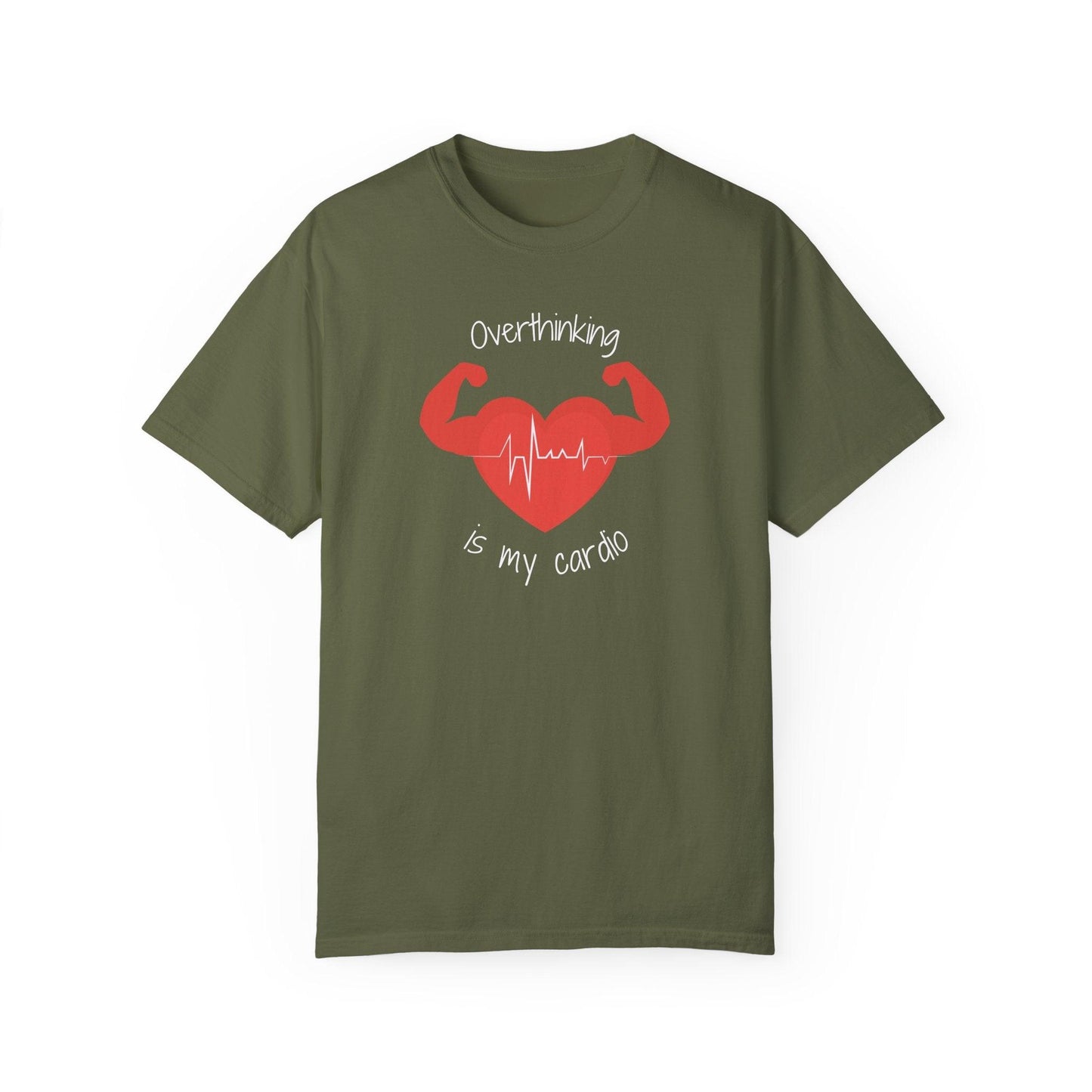 Comfort Colors Overthinking Tee | Soft Garment-Dyed Cotton with Quirky Heart Muscle Graphic - Joyful Moments Market