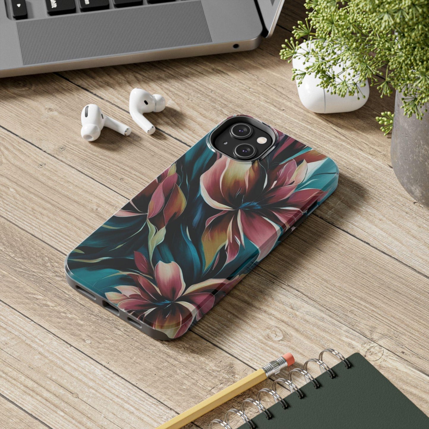 Floral Phone Case | Artistic Dark Purple & Green Design for iPhone & Samsung - Joyful Moments Market