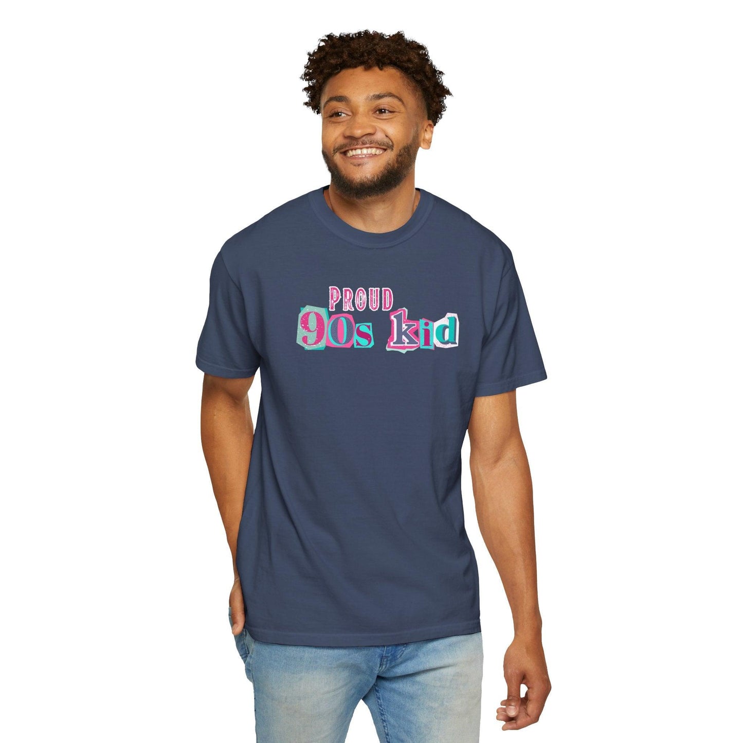 Proud 90s Kid Shirt | Vintage-Inspired Bold Pink & Blue Tee in Garment-Dyed Cotton - Joyful Moments Market