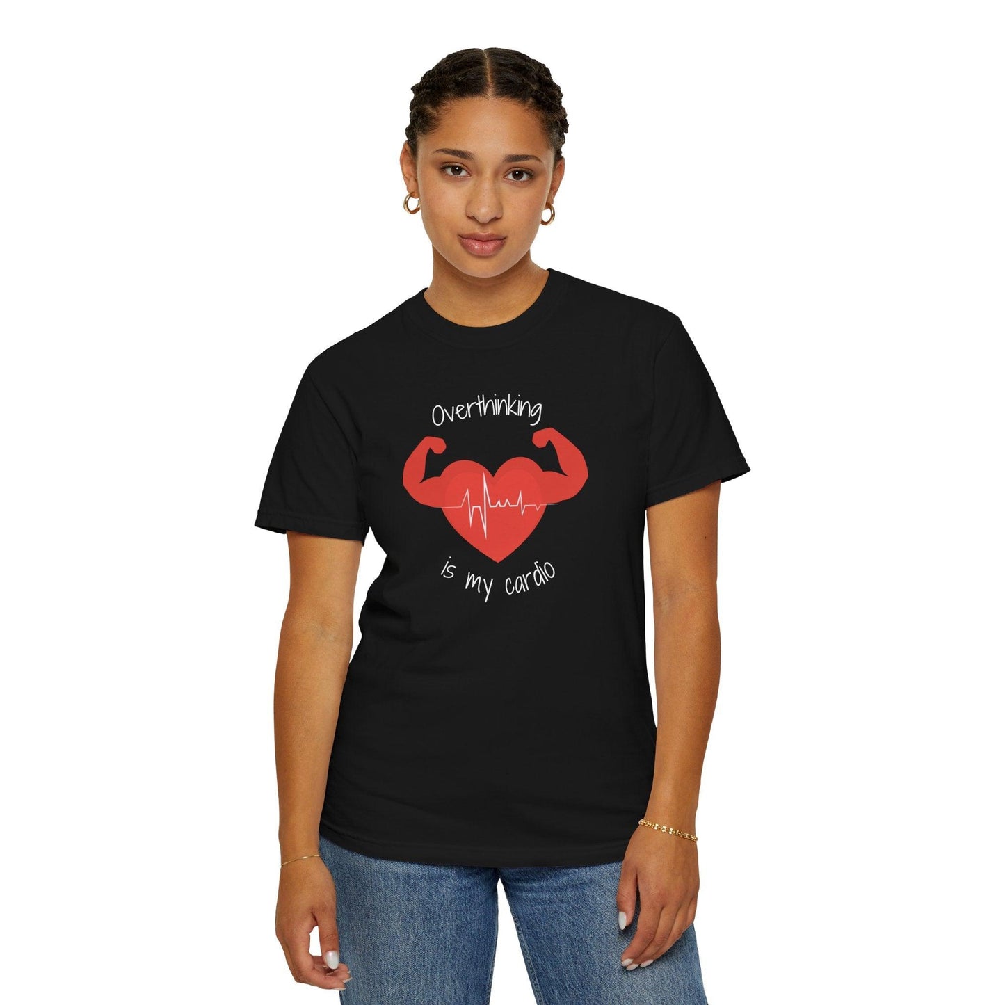 Comfort Colors Overthinking Tee | Soft Garment-Dyed Cotton with Quirky Heart Muscle Graphic - Joyful Moments Market