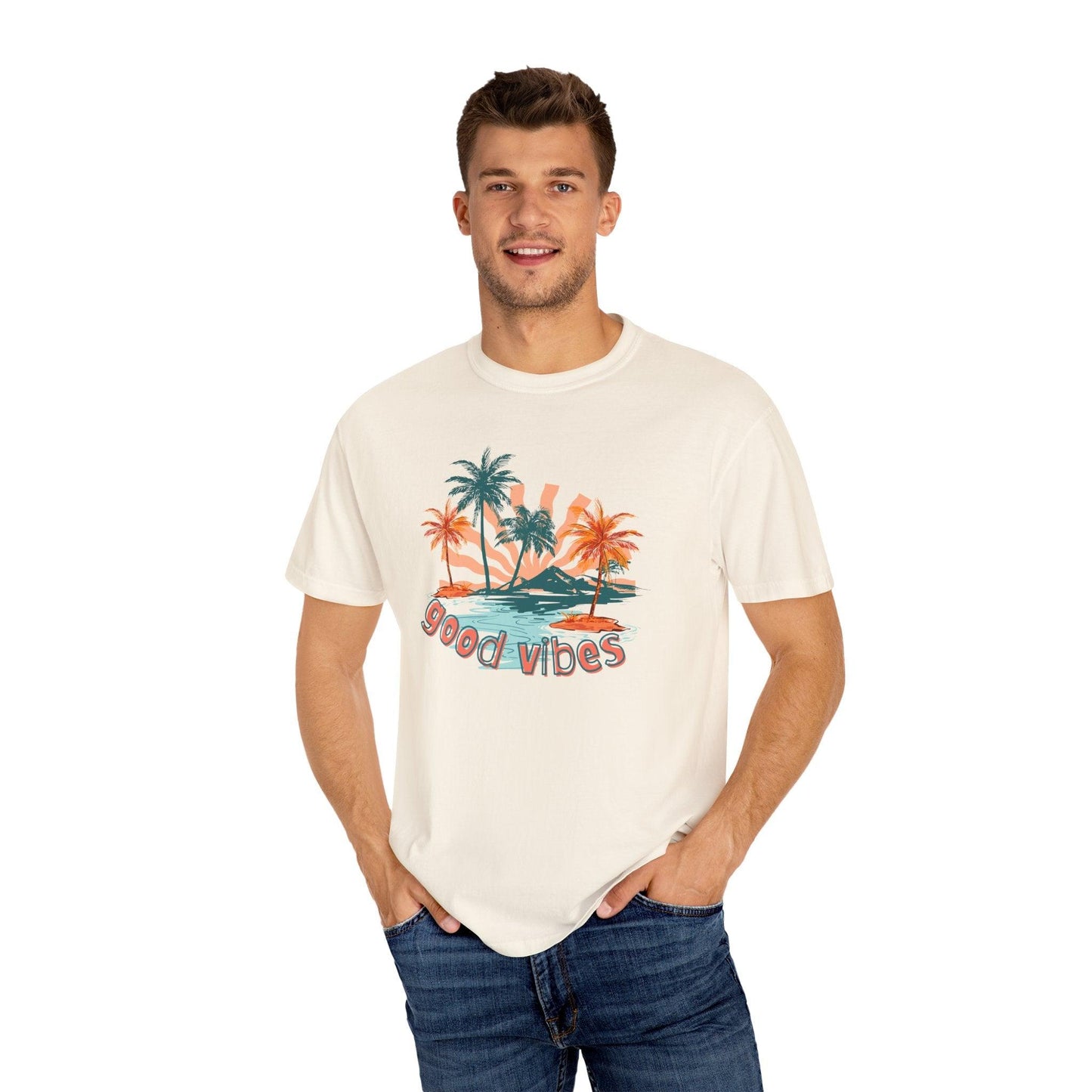 Comfort Colors Palm Sunrise Tee | Soft Garment-Dyed Cotton for Beach Vibes - Joyful Moments Market