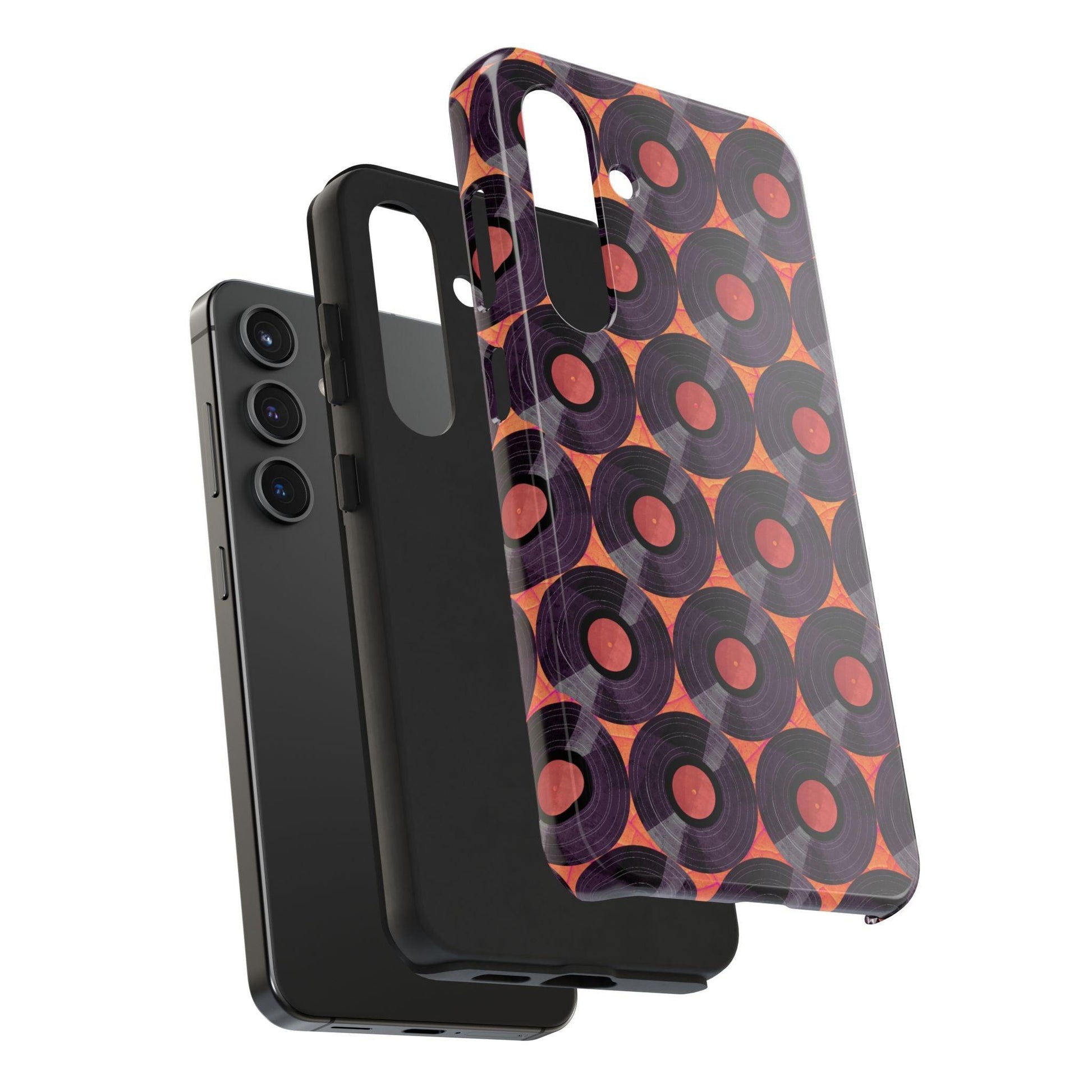 Vinyl Record Phone Case | Retro Red-Orange Design for iPhone & Samsung - Joyful Moments Market