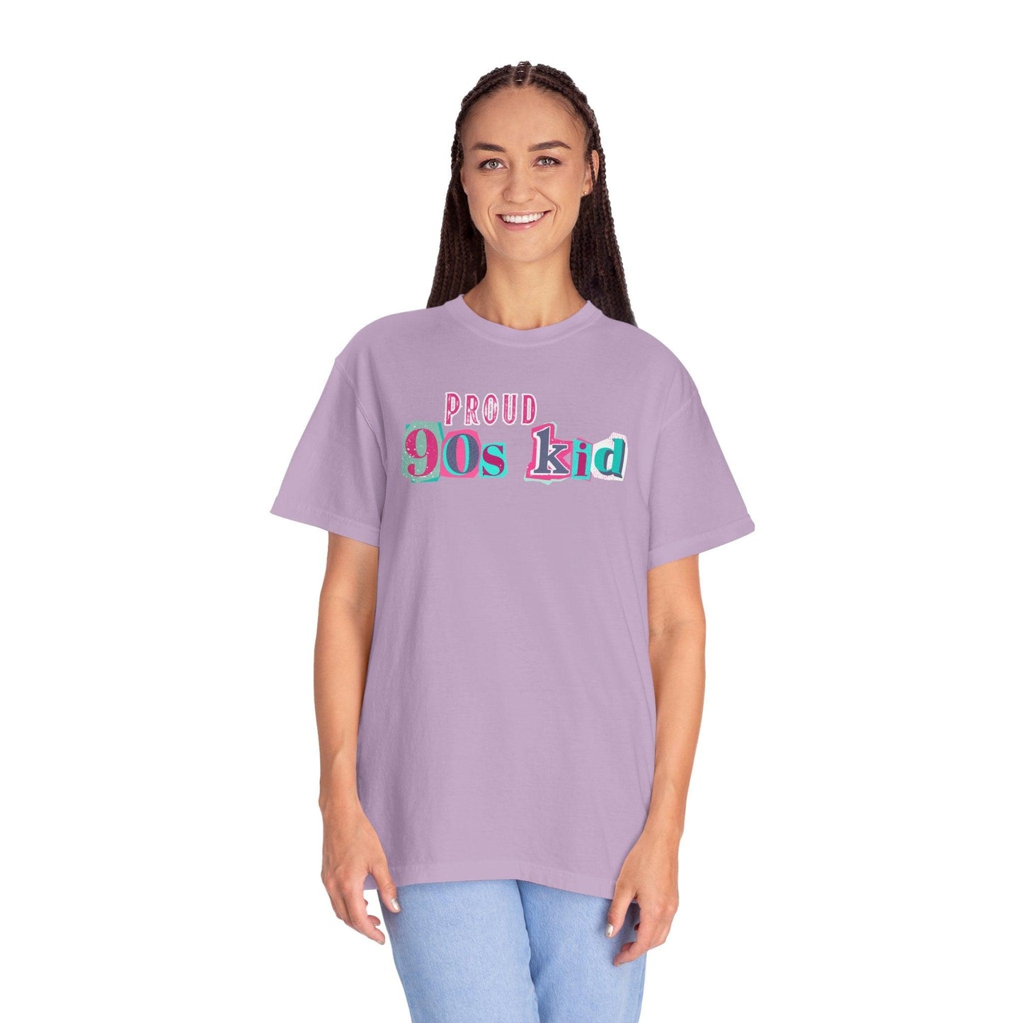 Proud 90s Kid Shirt | Vintage-Inspired Bold Pink & Blue Tee in Garment-Dyed Cotton - Joyful Moments Market