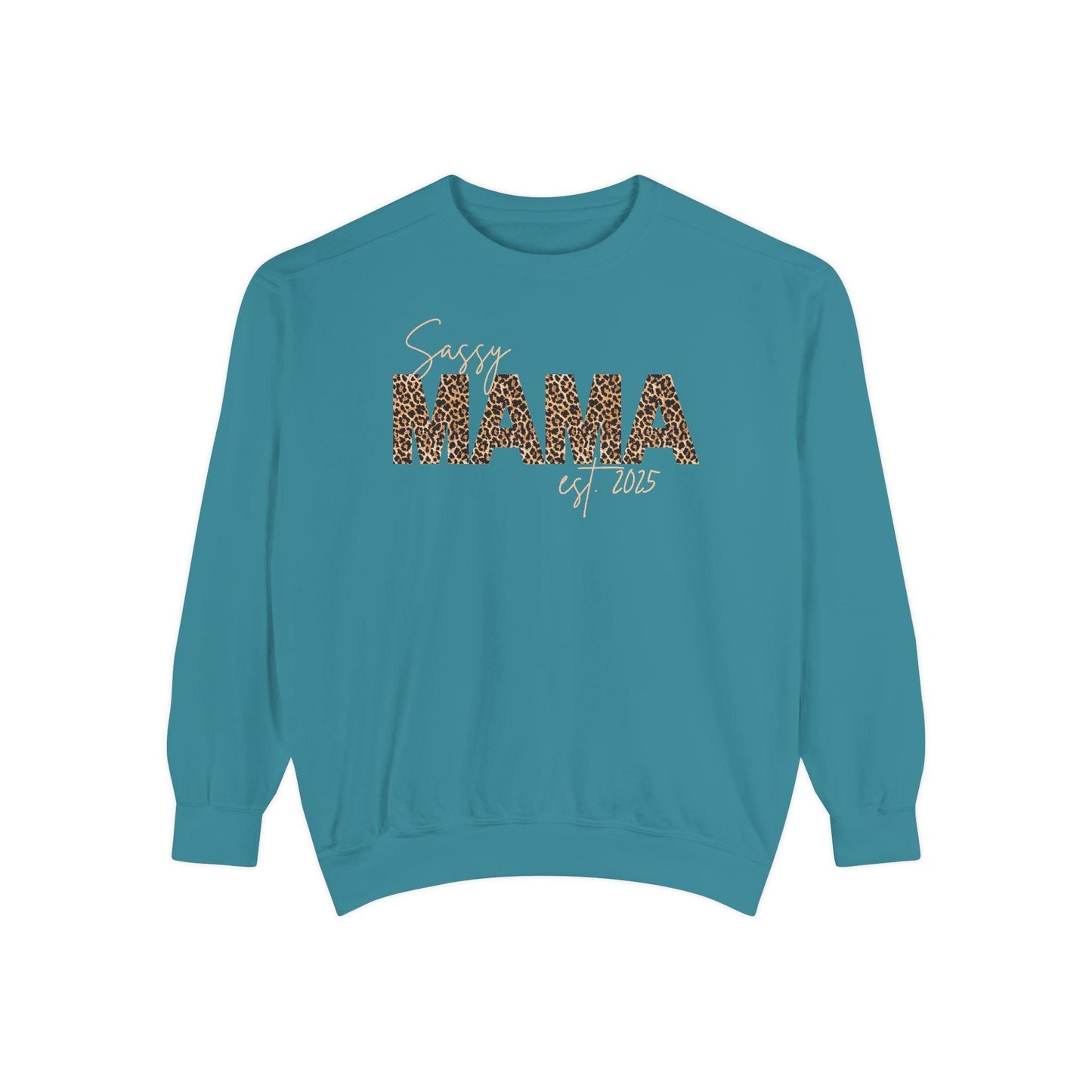 Customizable Comfort Colors Sassy Mama Sweatshirt | Leopard Print Gift for Moms - Joyful Moments Market