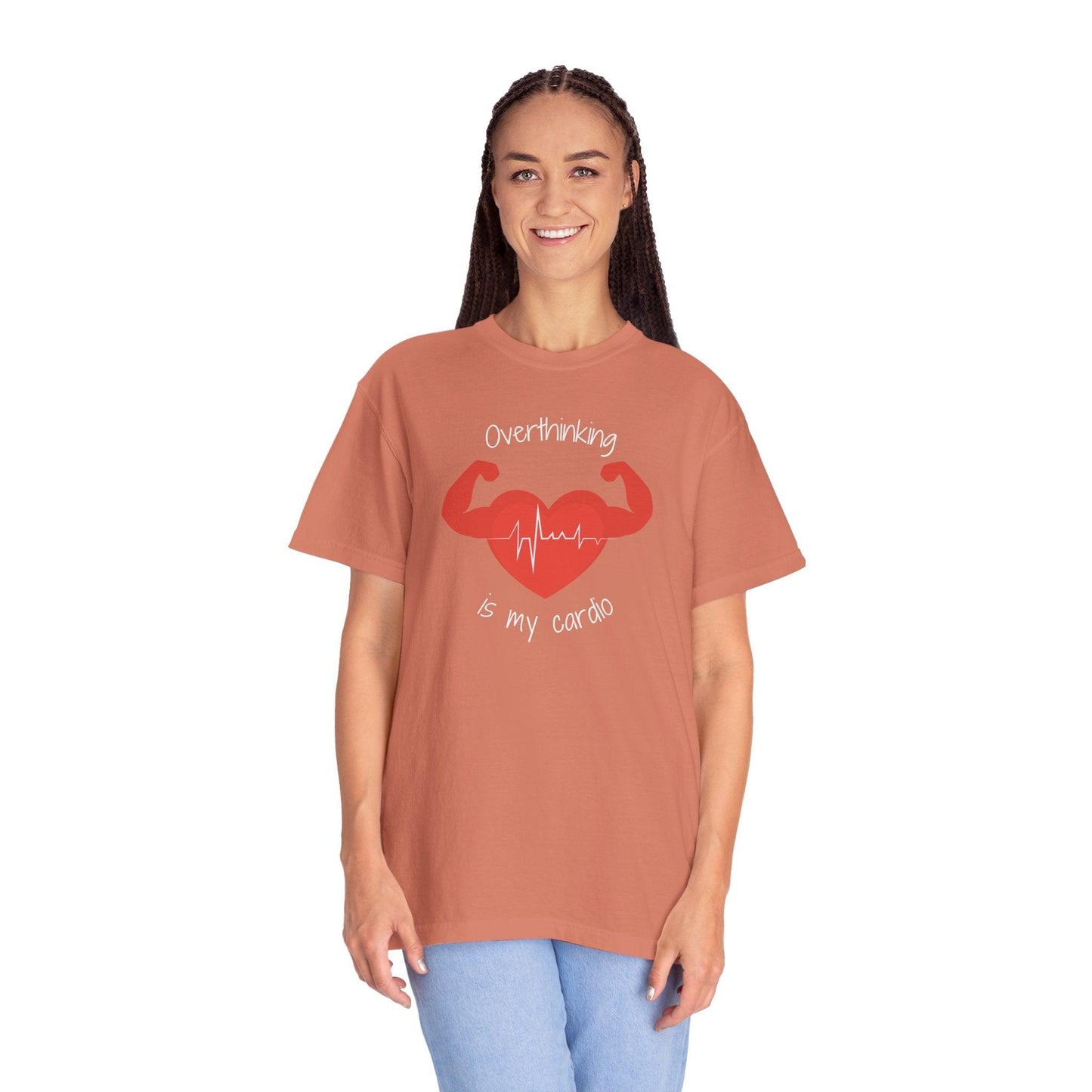 Comfort Colors Overthinking Tee | Soft Garment-Dyed Cotton with Quirky Heart Muscle Graphic - Joyful Moments Market